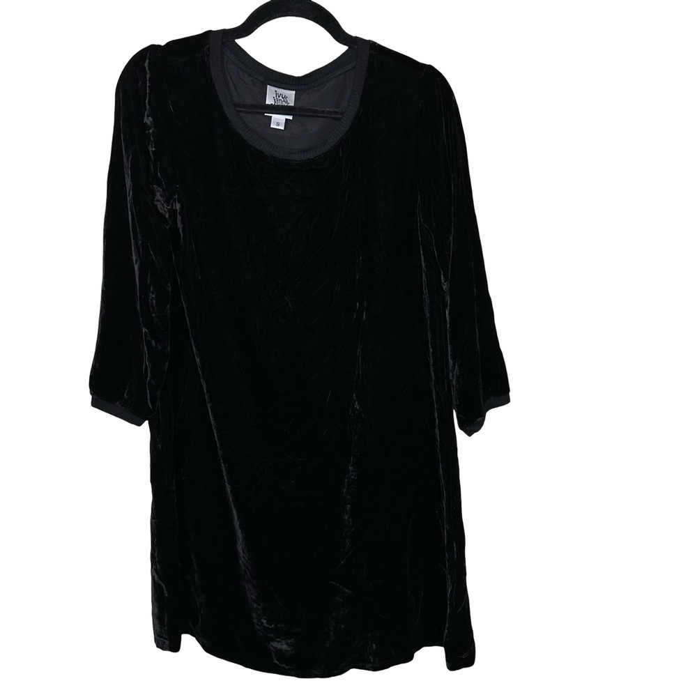 Ivy Jane Black Velvet Silk Blend Long Sleeve Casual Scoop Neck Shift Mini Dress